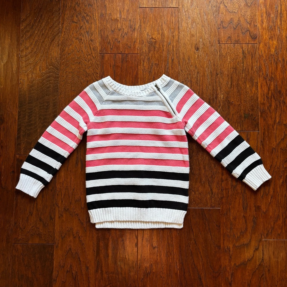 Gymboree Girls Pink Gray Striped Quarter Zip Sweater | Size 5/6